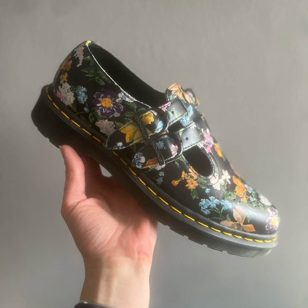 Dr. Martens Black Floral Mary Jane Buckle Flats